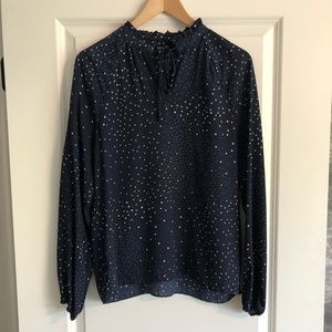 IMNYC Isaac Mizrahi ruffle collar split neck blouse